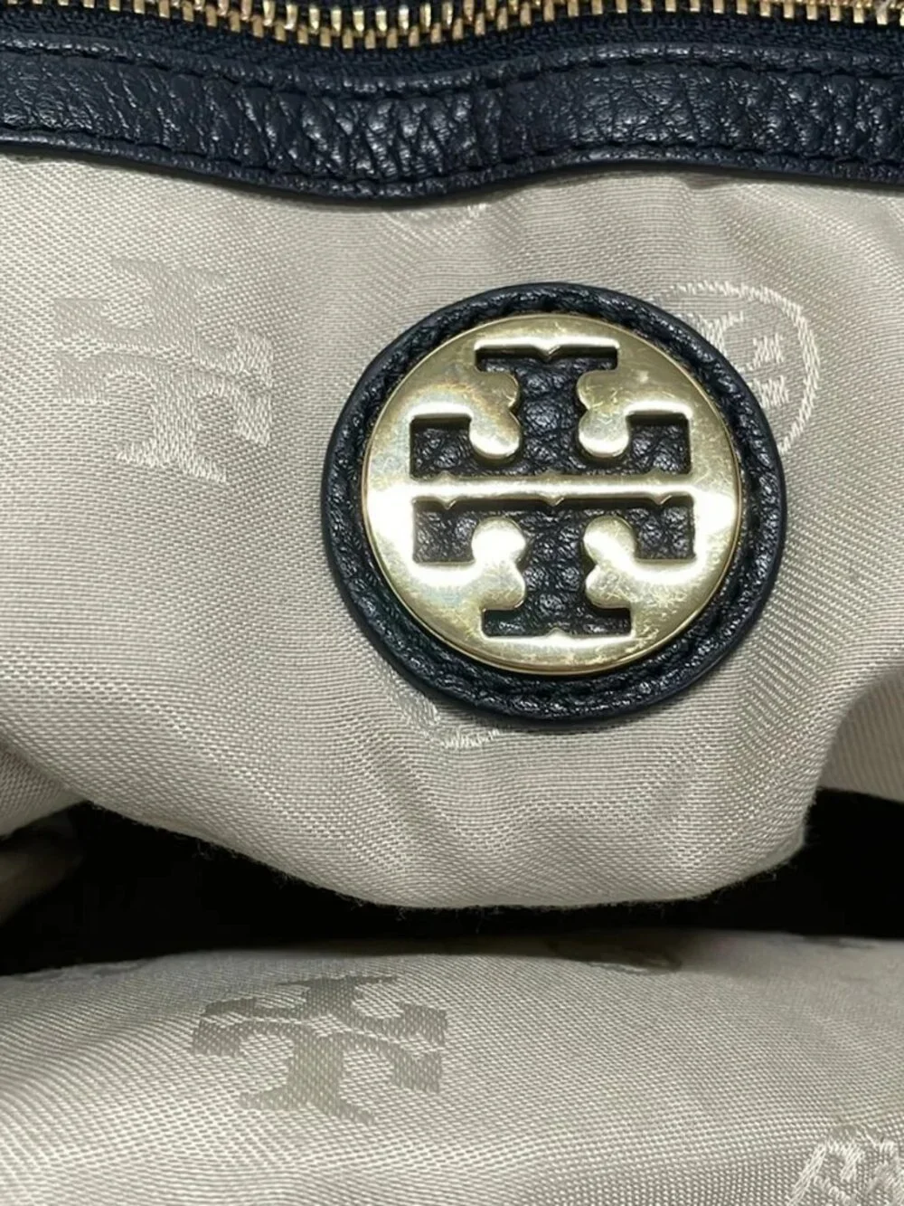 TORY BURCH Black Nylon Leather Tote Bag